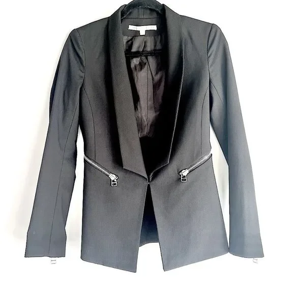 Veronica Beard Textured Black Blazer Jacket with Silver Zipper Detailing Size 0 - Picture 13 of 15